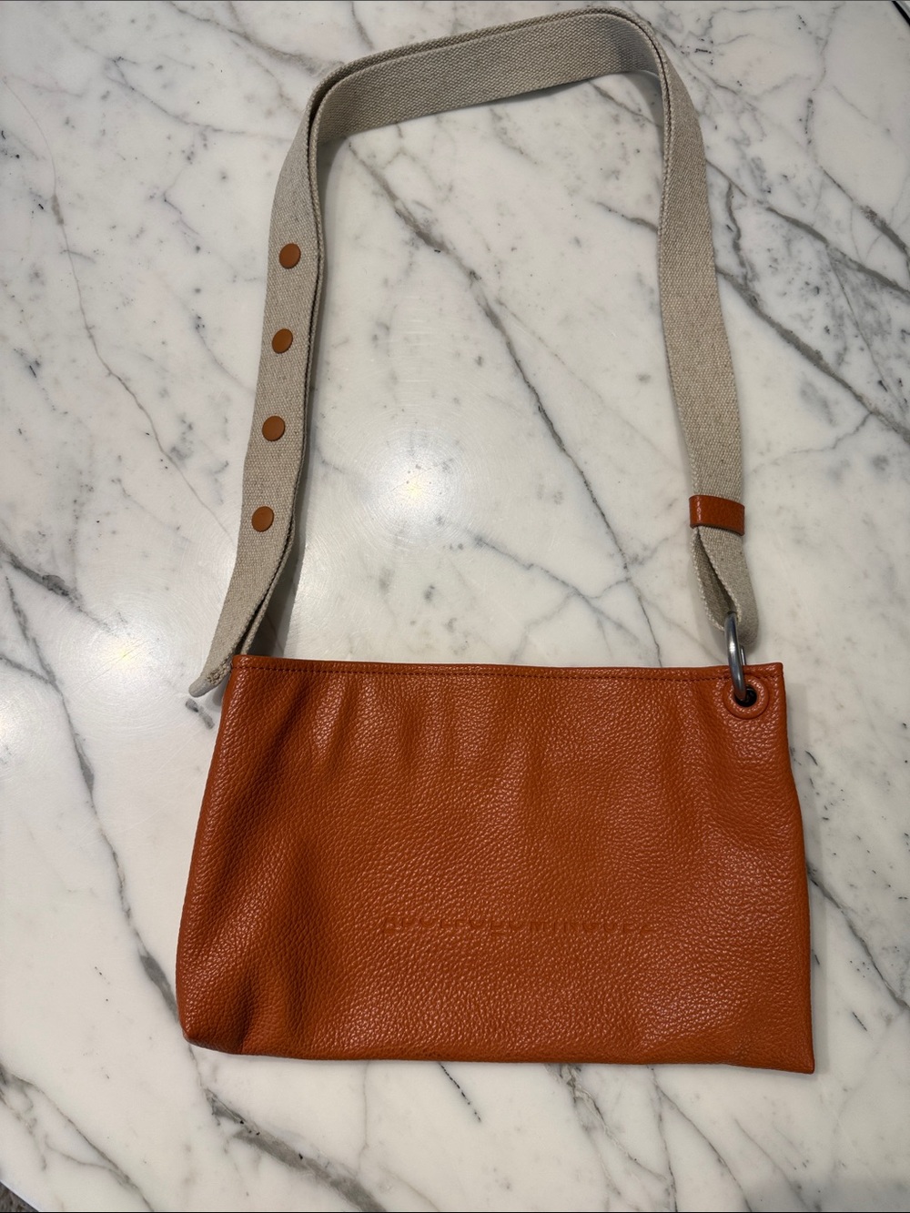 Adolfo Dominguez Leather Crossbody Bag in Cognac with Canvas Strap